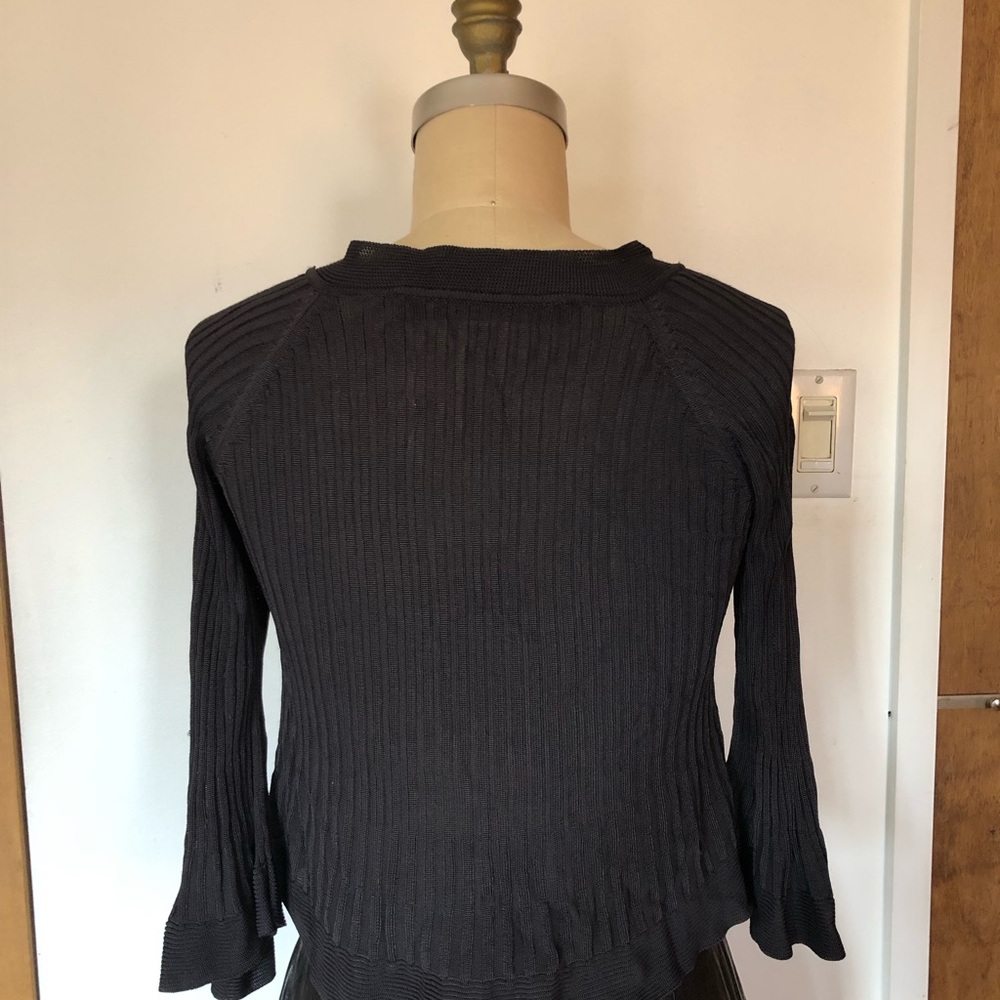 Women’s Black Ribbed Single-Button Cardigan - Picture 3 of 11